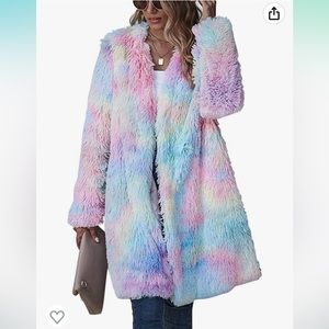 Medium rainbow multi-colored faux fur shag coat - Taylor Swift Eras
